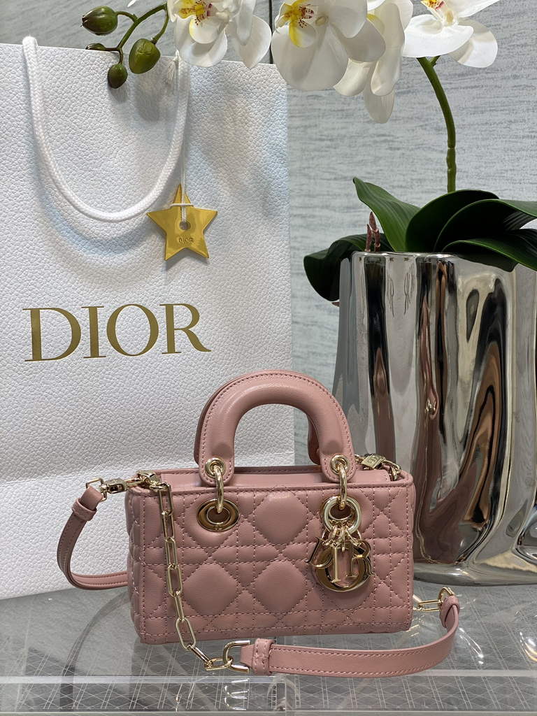 Dior S0910 Micro Lady D-Joy Bag Pink Cannage Lambskin