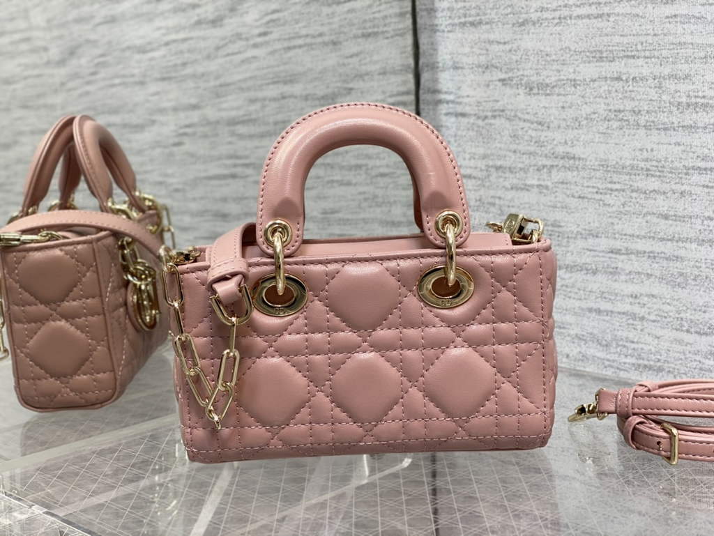 Dior S0910 Micro Lady D-Joy Bag Pink Cannage Lambskin