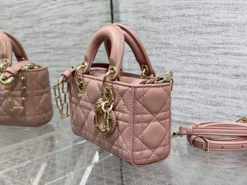 Dior S0910 Micro Lady D-Joy Bag Pink Cannage Lambskin