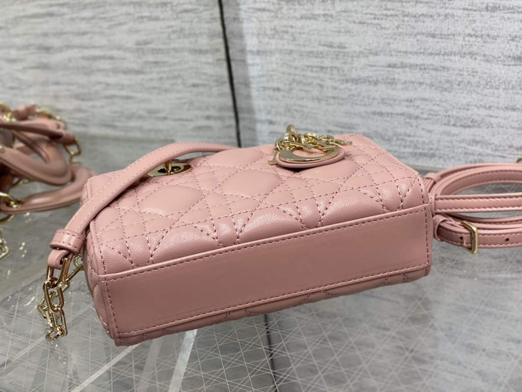 Dior S0910 Micro Lady D-Joy Bag Pink Cannage Lambskin