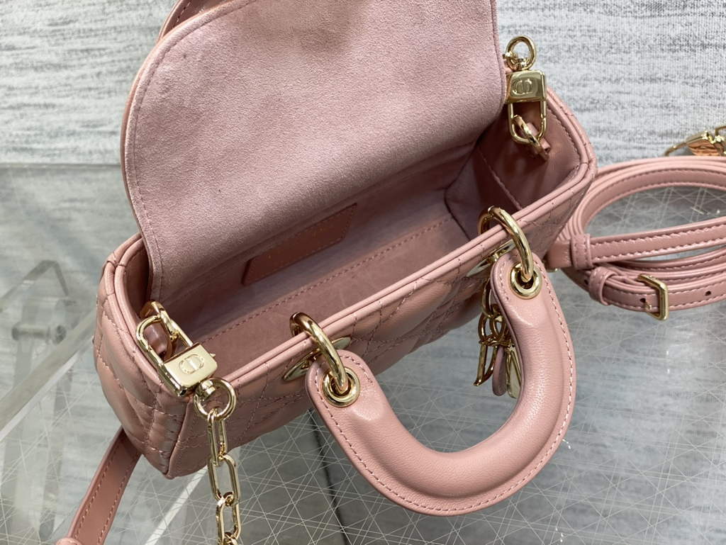 Dior S0910 Micro Lady D-Joy Bag Pink Cannage Lambskin