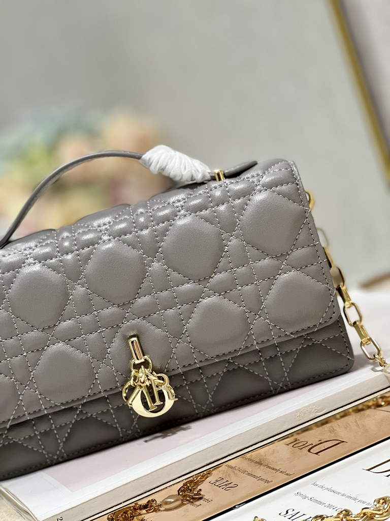 Dior S0980 Mini Miss Bag Rose Des Vents Cannage Lambskin In Gray - Default Title - View 3