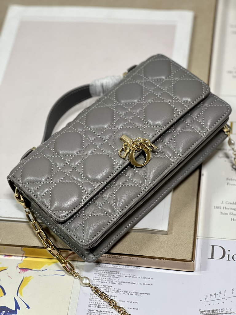 Dior S0980 Mini Miss Bag Rose Des Vents Cannage Lambskin In Gray - Default Title - View 7
