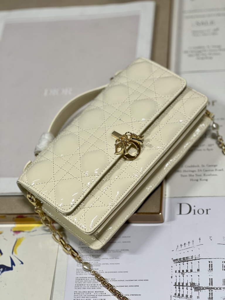 Dior S0980 Mini Miss Bag Rose Des Vents Cannage Patent Calfskin Beige - Default Title - View 7