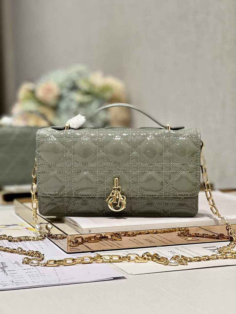 Dior S0980 Mini Miss Bag Rose Des Vents Cannage Patent Calfskin Gray - Default Title - View 1
