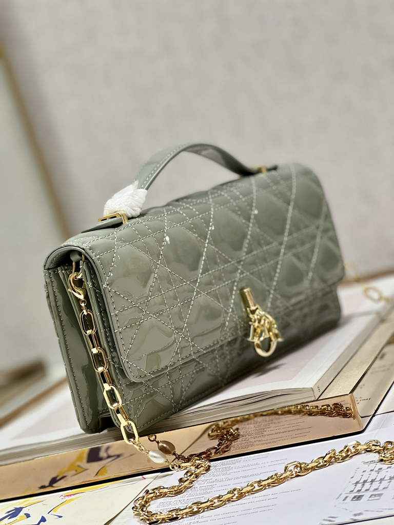 Dior S0980 Mini Miss Bag Rose Des Vents Cannage Patent Calfskin Gray - Default Title - View 2