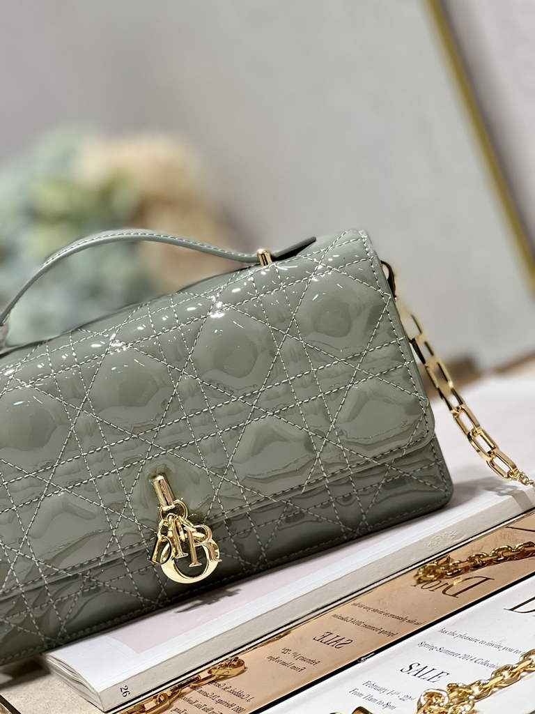 Dior S0980 Mini Miss Bag Rose Des Vents Cannage Patent Calfskin Gray - Default Title - View 3