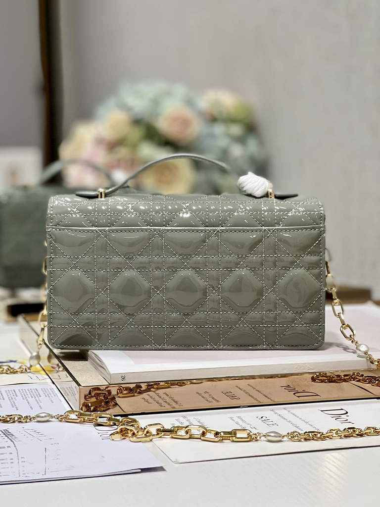 Dior S0980 Mini Miss Bag Rose Des Vents Cannage Patent Calfskin Gray - Default Title - View 5