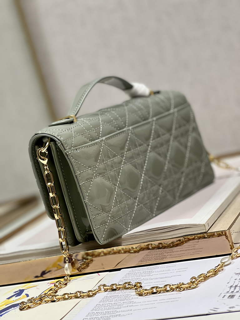 Dior S0980 Mini Miss Bag Rose Des Vents Cannage Patent Calfskin Gray - Default Title - View 6