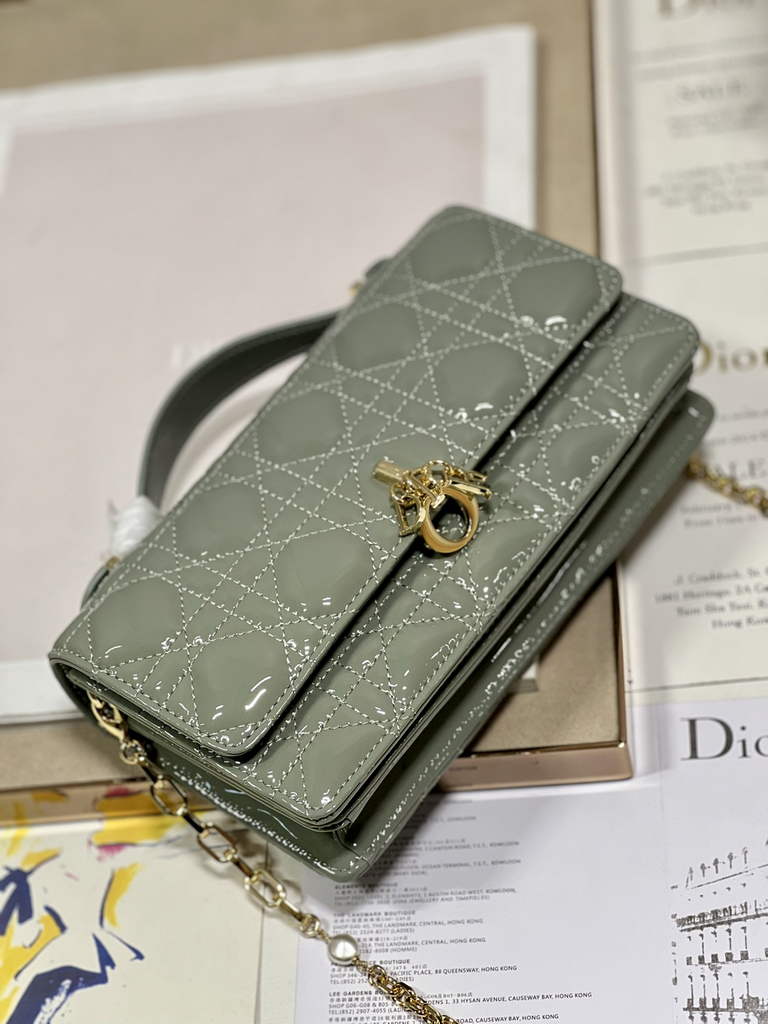 Dior S0980 Mini Miss Bag Rose Des Vents Cannage Patent Calfskin Gray - Default Title - View 7