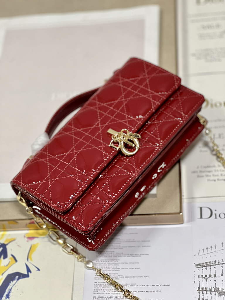 Dior S0980 Mini Miss Bag Rose Des Vents Cannage Patent Calfskin Red - Default Title - View 7