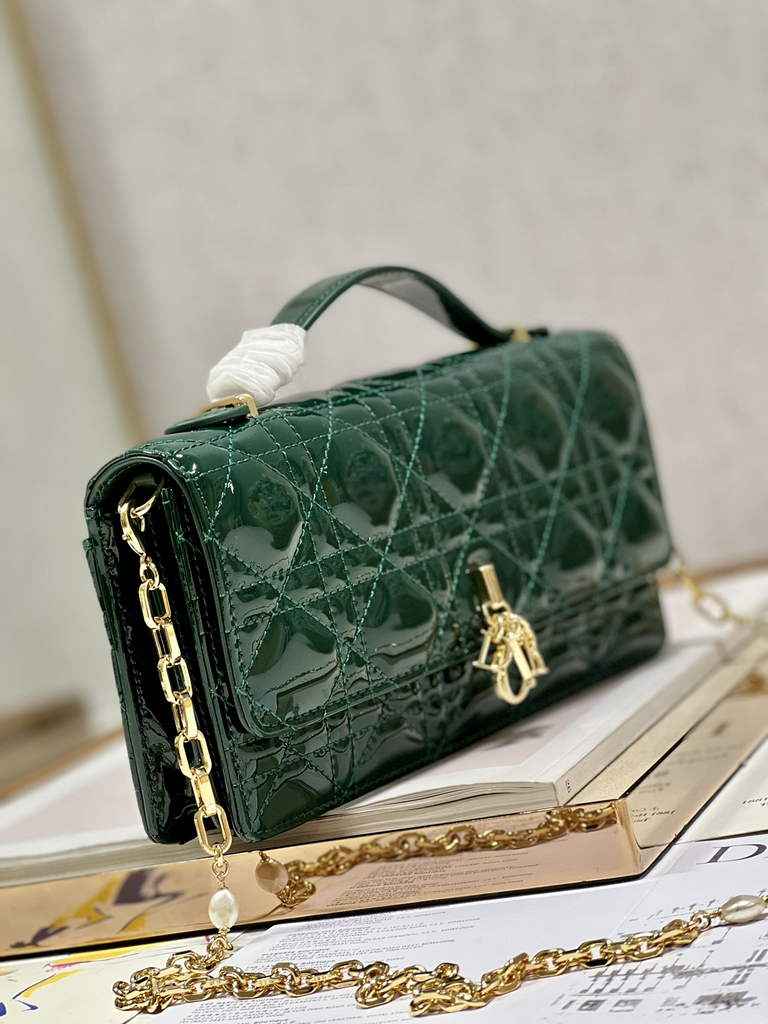 Dior S0980 Mini Miss Bag Rose Des Vents Cannage Patent Calfskin Green - Default Title - View 2