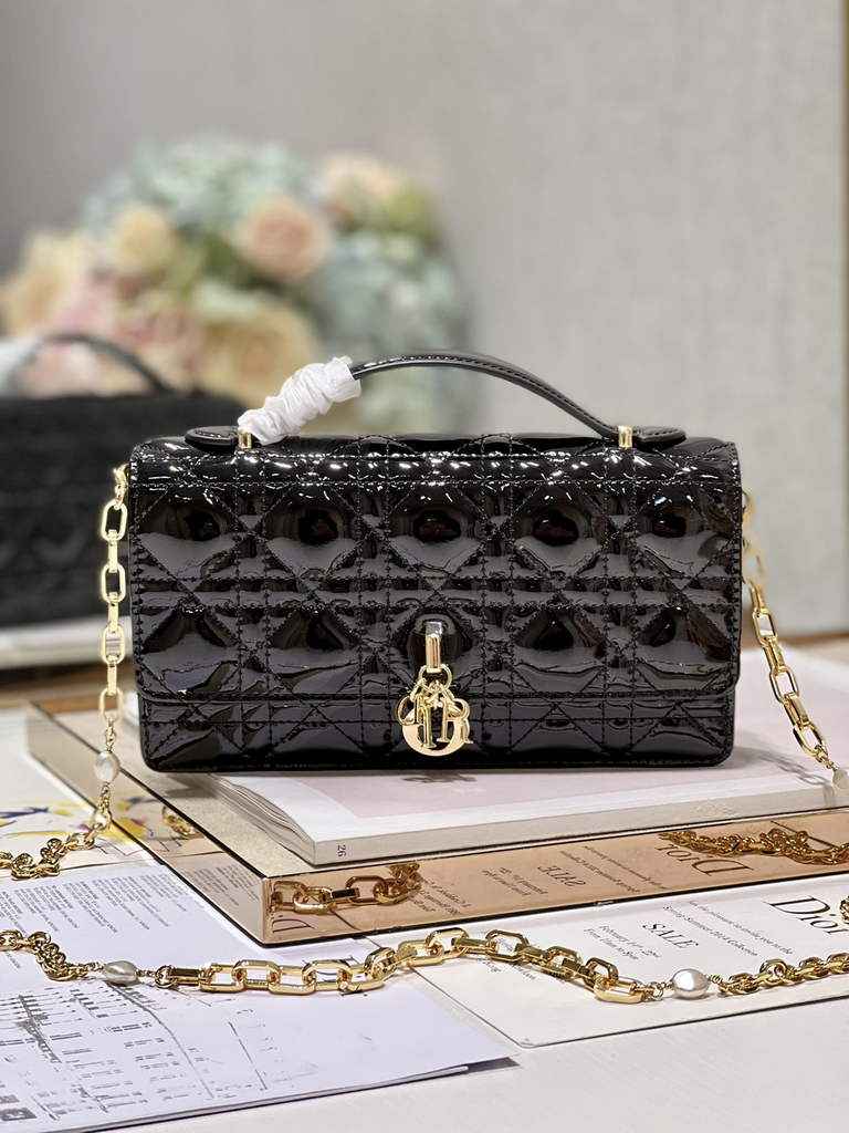 Dior S0980 Mini Miss Bag Rose Des Vents Cannage Patent Calfskin Black - Default Title - View 1