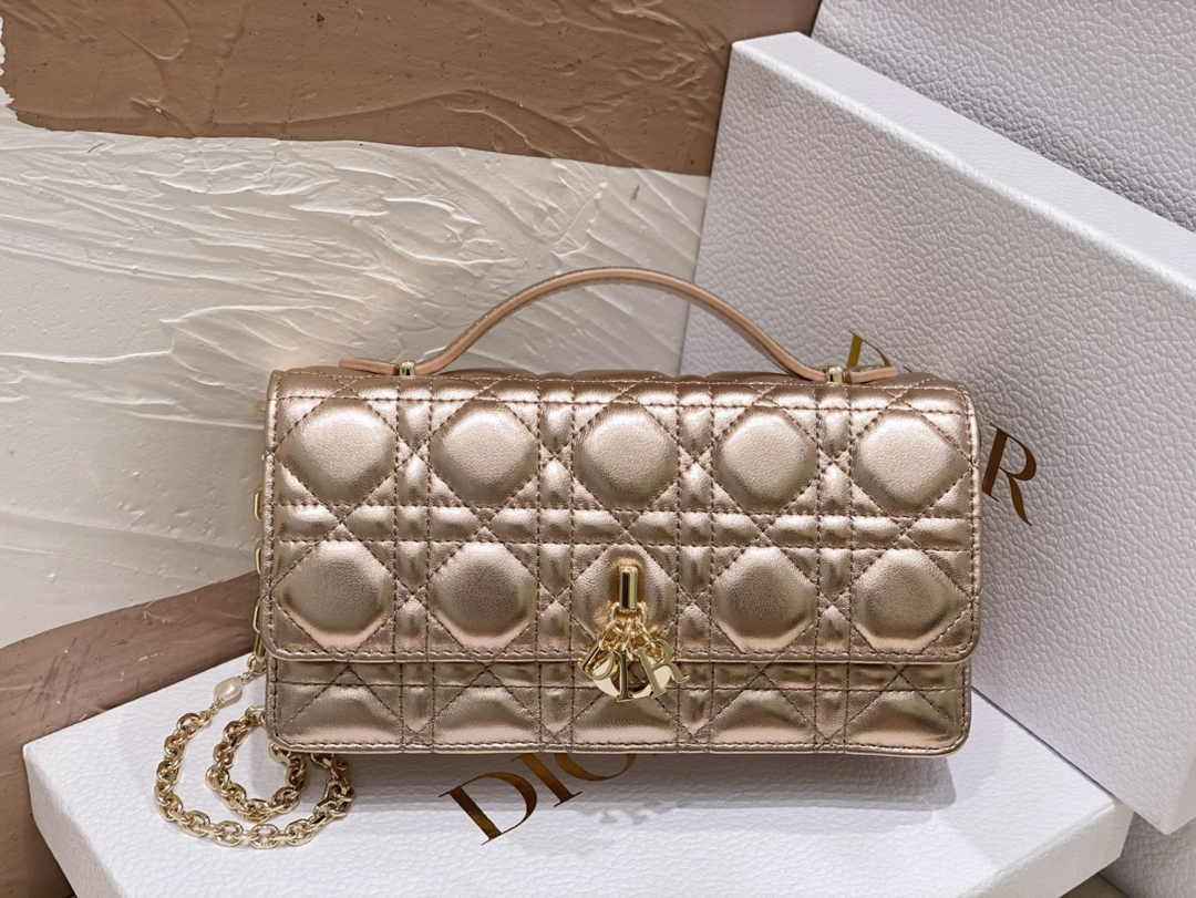 Dior S0980 MISS DIOR MINI BAG Rose Gold Cannage Lambskin - Default Title - View 1