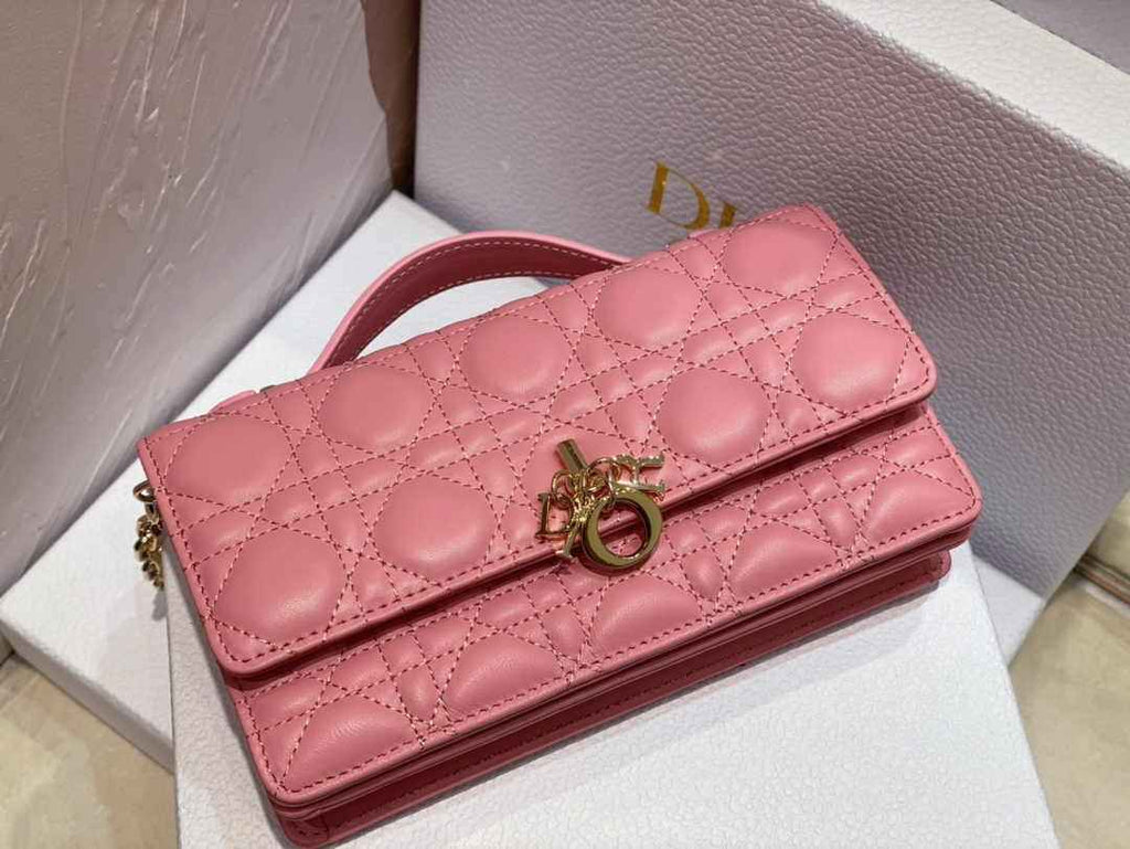 Dior S0980 MISS DIOR MINI BAG Melocoton Pink Pearlescent Cannage Lambskin - Default Title - View 3
