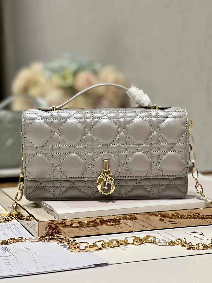 Dior S0980 MISS DIOR MINI BAG Gray Cannage Lambskin - Default Title - View 1