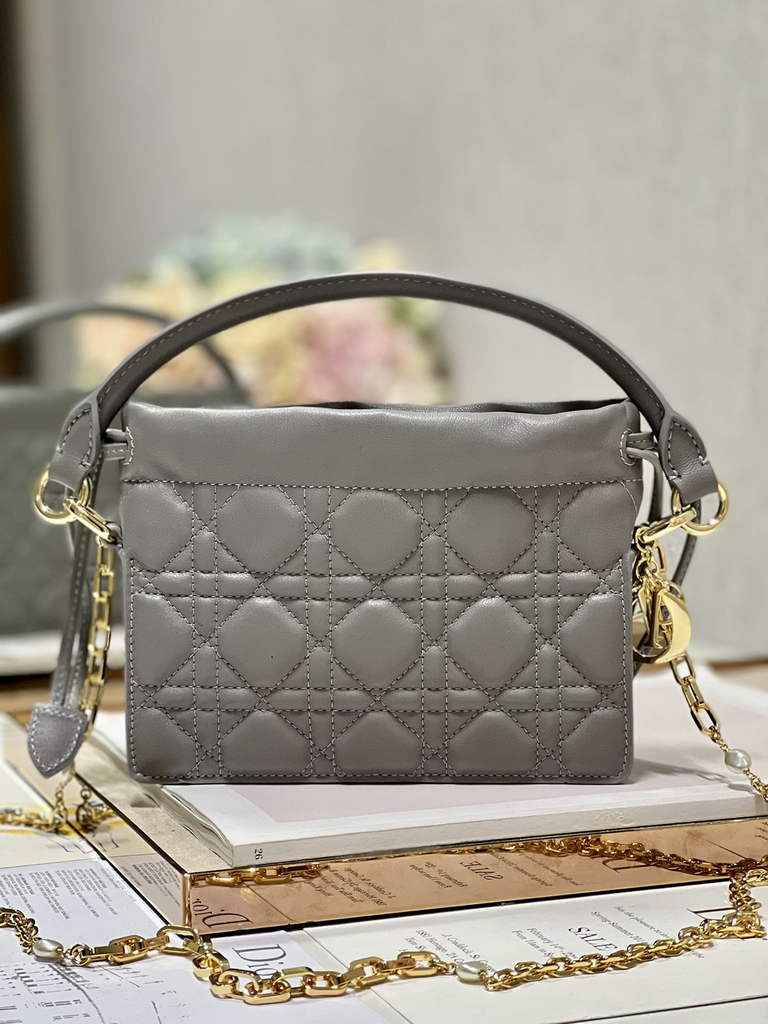Dior S0981 Mini Lady Milly Bag Gray Cannage Lambskin - Default Title - View 2