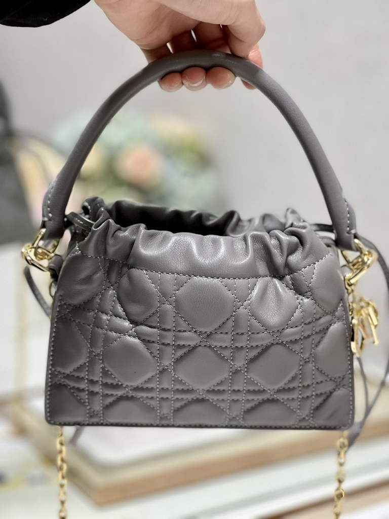 Dior S0981 Mini Lady Milly Bag Gray Cannage Lambskin - Default Title - View 1