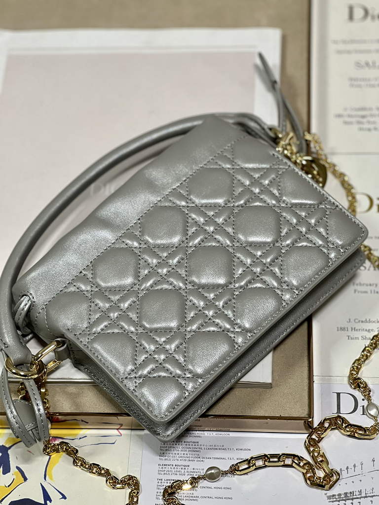 Dior S0981 Mini Lady Milly Bag Silver Gray Cannage Lambskin - Default Title - View 5
