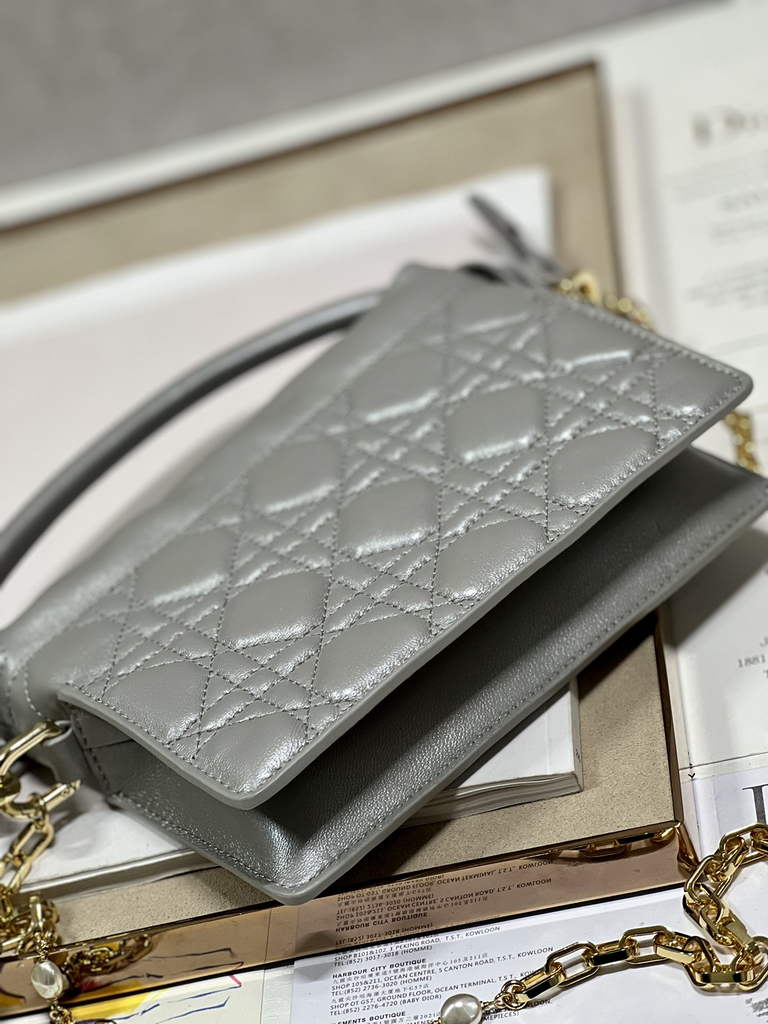 Dior S0981 Mini Lady Milly Bag Silver Gray Cannage Lambskin - Default Title - View 6