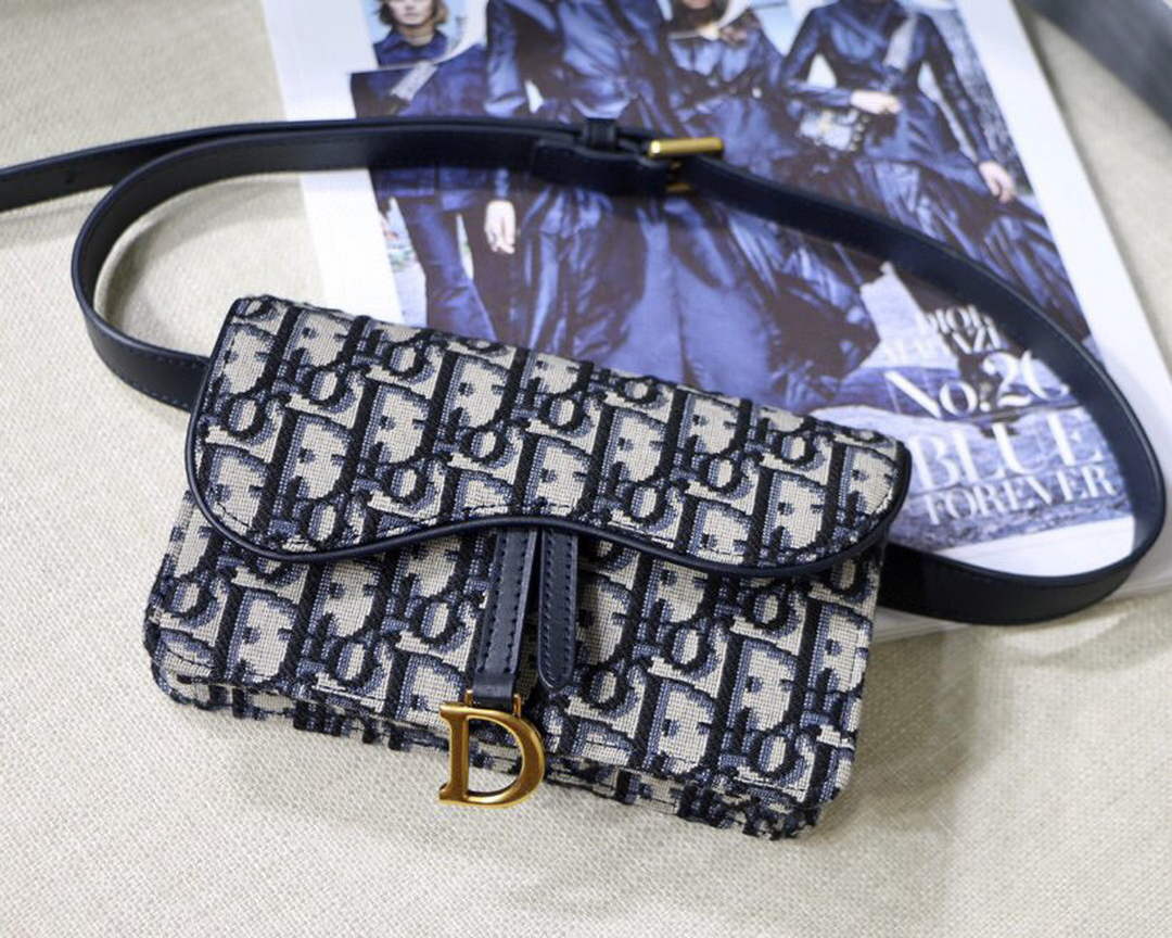 Dior S5619 Saddle Belt Bag Blue Dior Oblique Jacquard