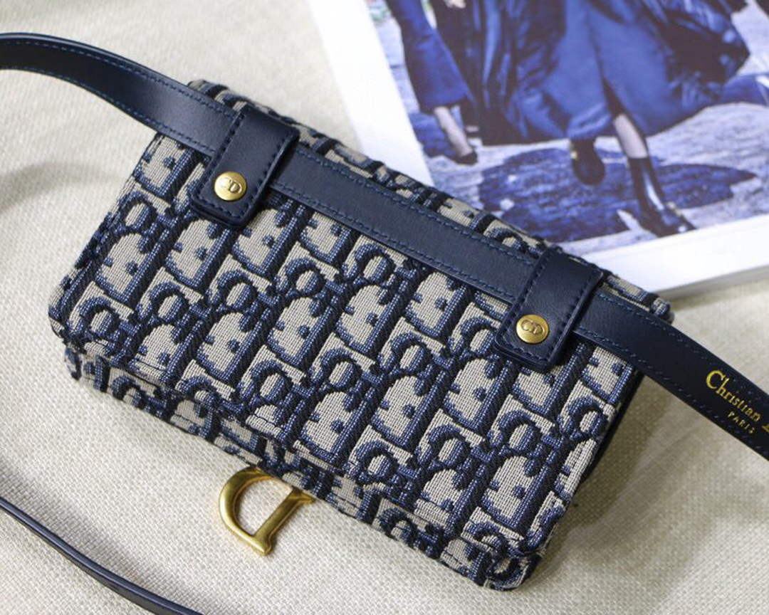 Dior S5619 Saddle Belt Bag Blue Dior Oblique Jacquard