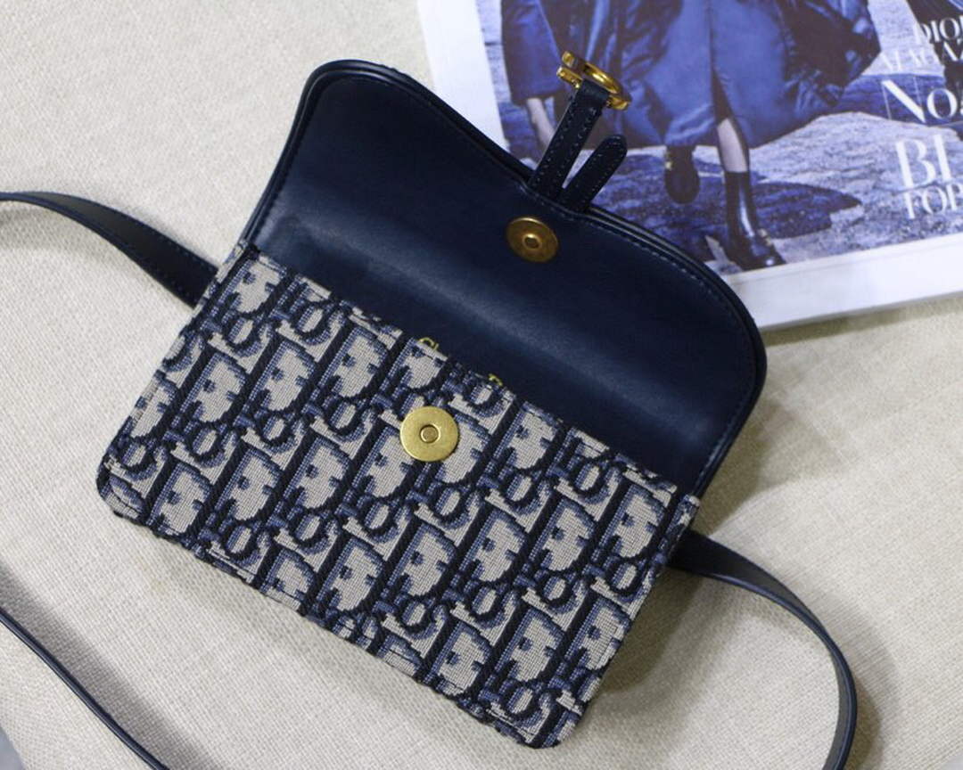 Dior S5619 Saddle Belt Bag Blue Dior Oblique Jacquard