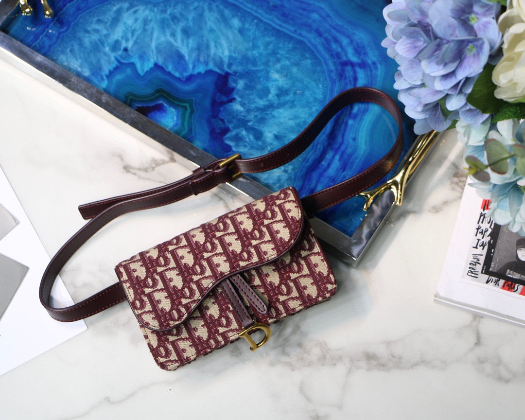 Dior S5619 Saddle Belt Bag Red Dior Oblique Jacquard