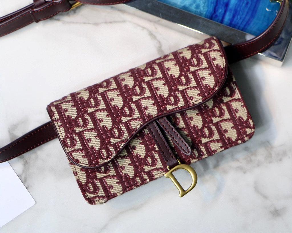 Dior S5619 Saddle Belt Bag Red Dior Oblique Jacquard