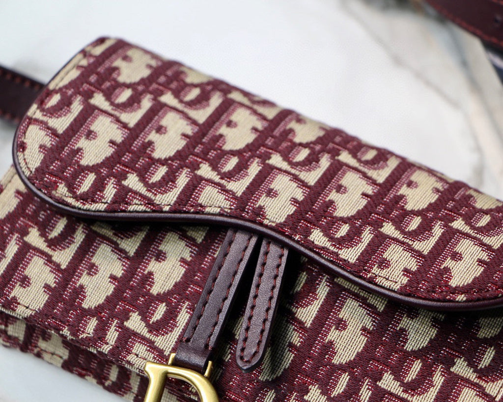 Dior S5619 Saddle Belt Bag Red Dior Oblique Jacquard