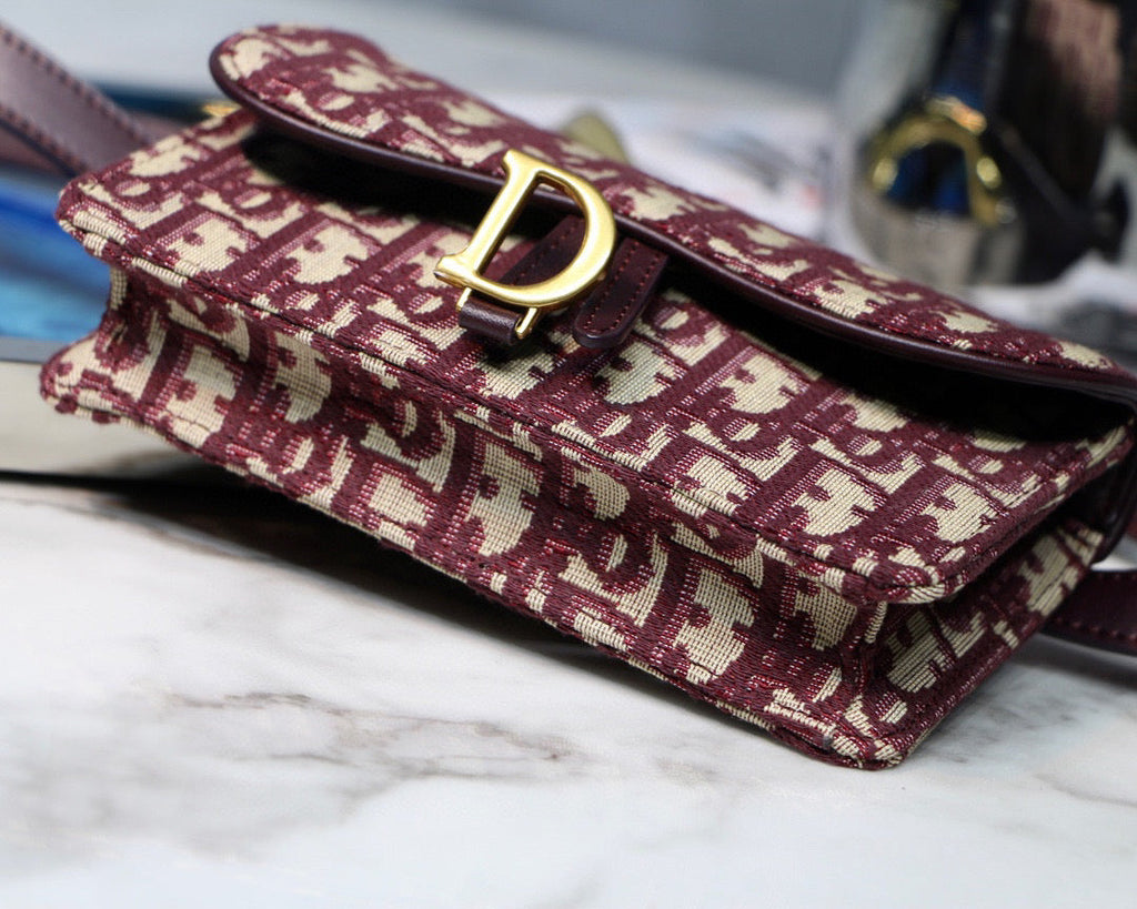 Dior S5619 Saddle Belt Bag Red Dior Oblique Jacquard