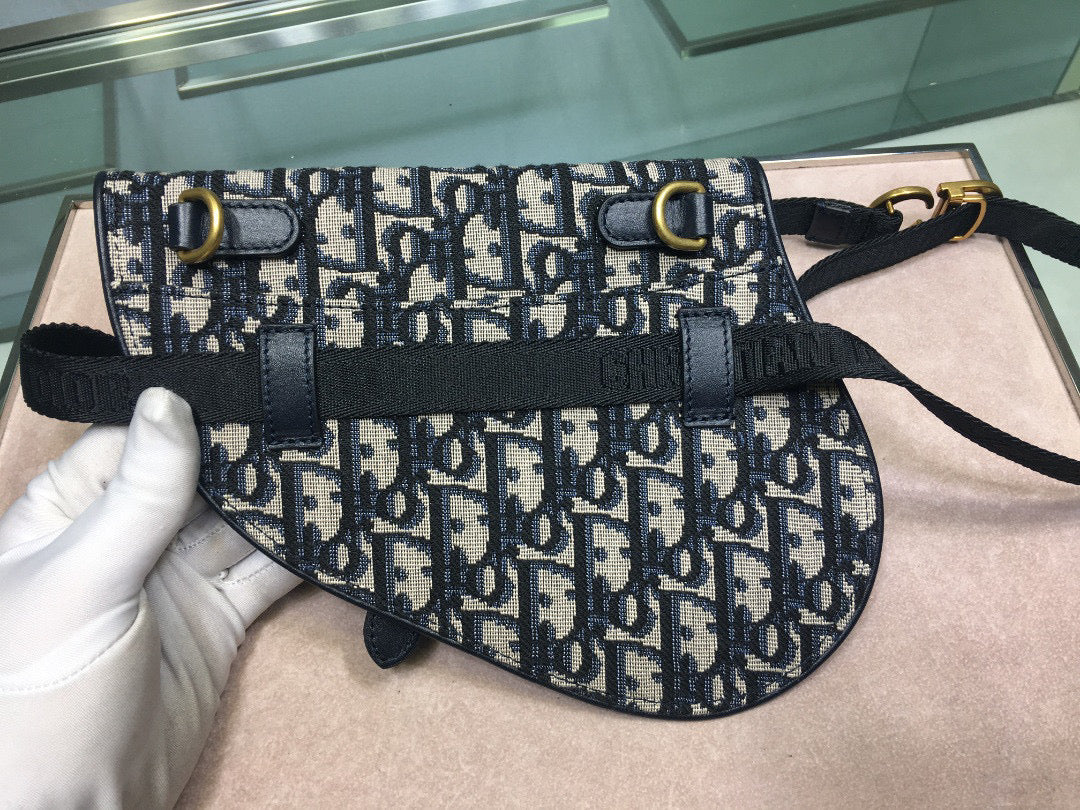 Dior S5632 Saddle Belt Bag Blue Dior Oblique Jacquard