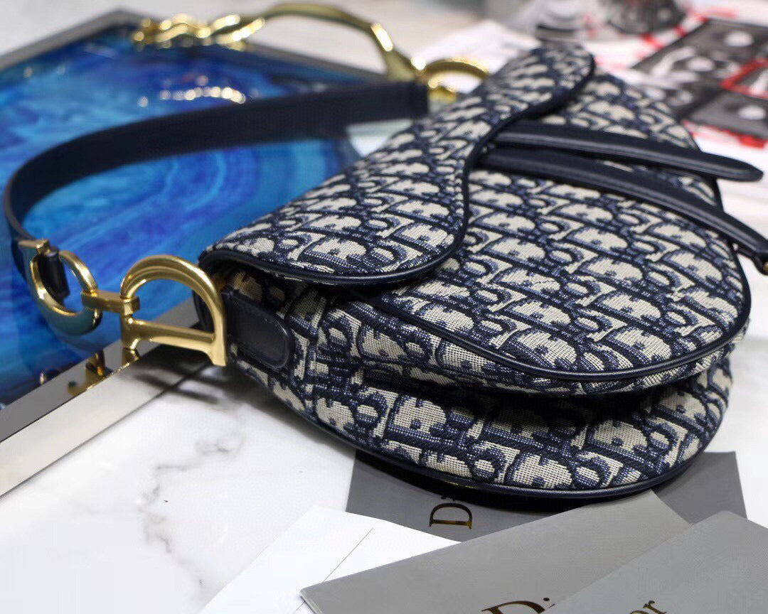 Dior M0447 Mini Saddle Bag Blue Dior Oblique Jacquard