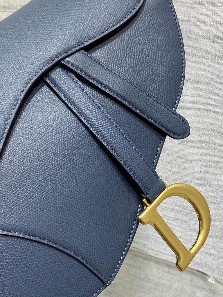 Dior Saddle Bag with Strap M0455 Blue Grained Calfskin