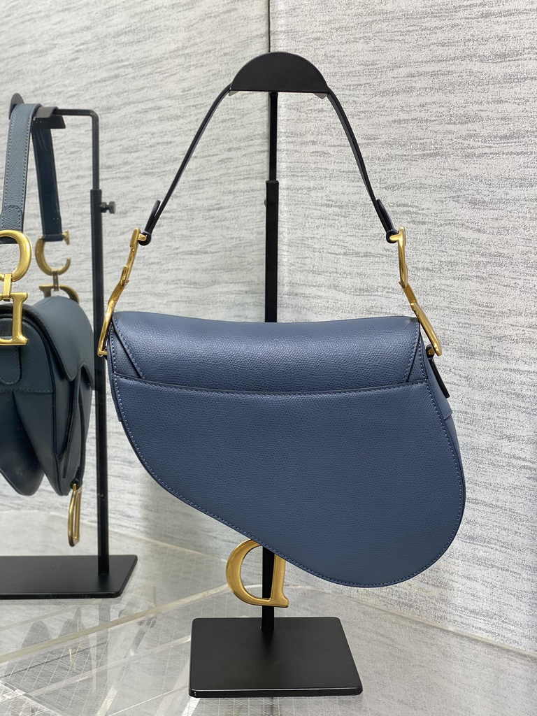 Dior Saddle Bag with Strap M0455 Blue Grained Calfskin