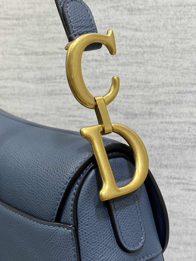 Dior Saddle Bag with Strap M0455 Blue Grained Calfskin
