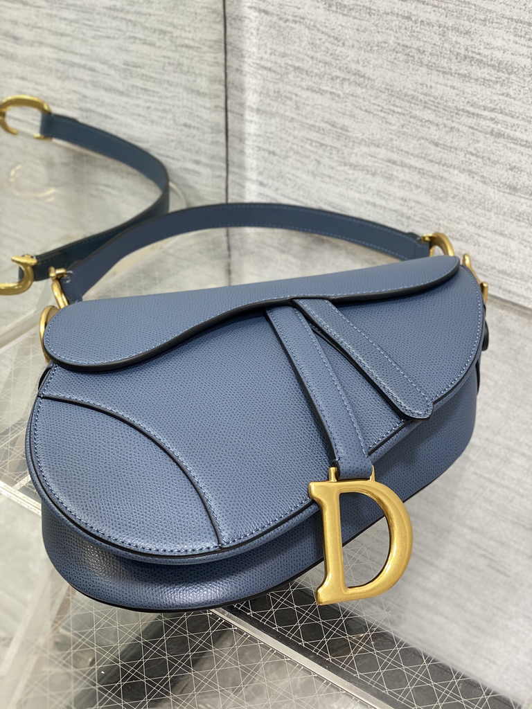 Dior Saddle Bag with Strap M0455 Blue Grained Calfskin