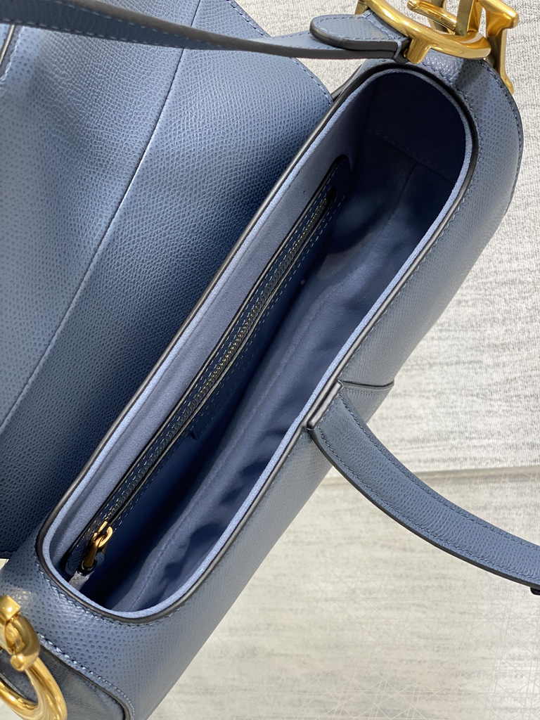Dior Saddle Bag with Strap M0455 Blue Grained Calfskin