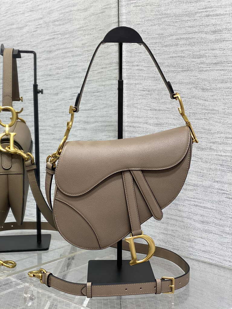 Dior Saddle Bag with Strap M0455 Warm Taupe Grained Calfskin