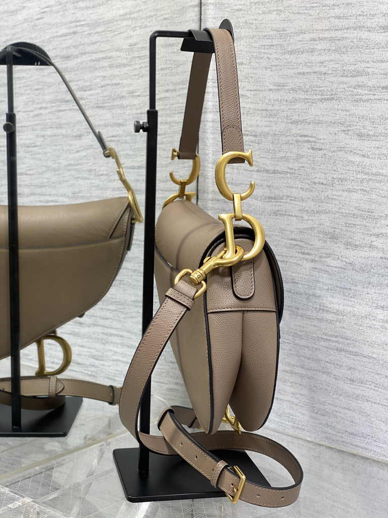 Dior Saddle Bag with Strap M0455 Warm Taupe Grained Calfskin