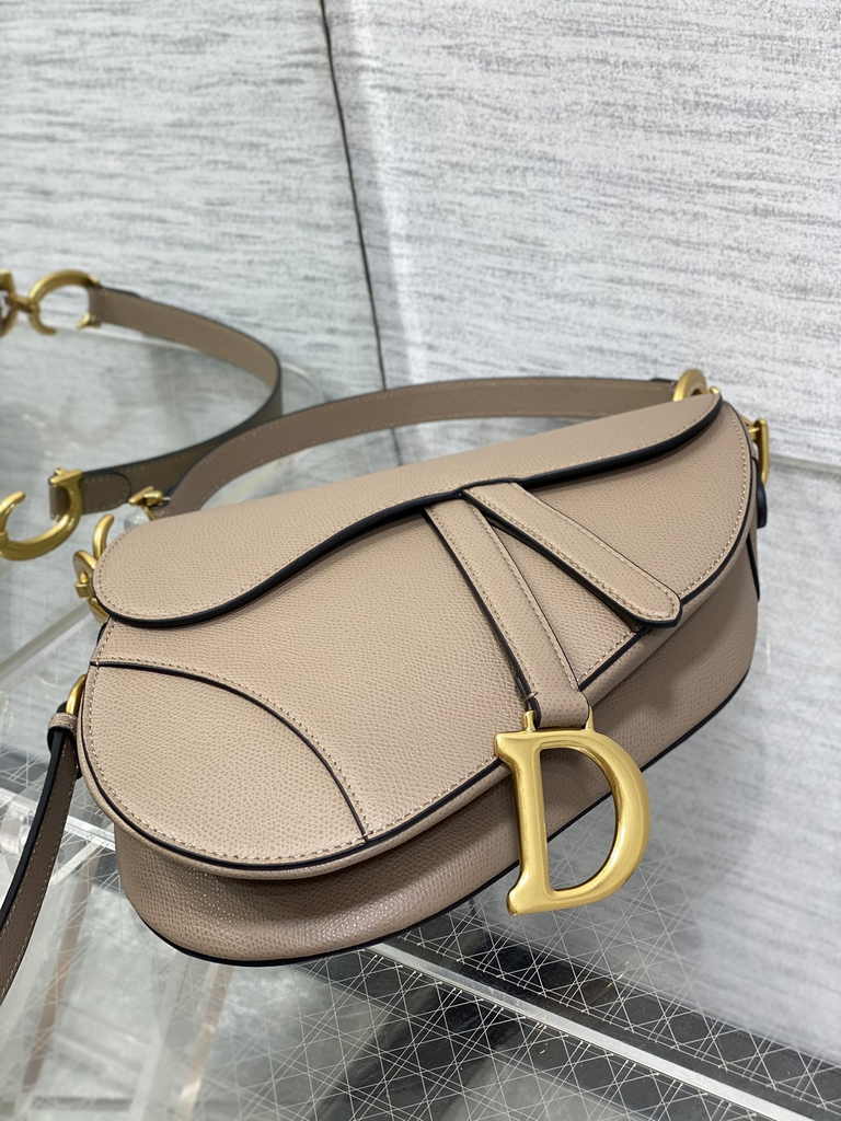 Dior Saddle Bag with Strap M0455 Warm Taupe Grained Calfskin