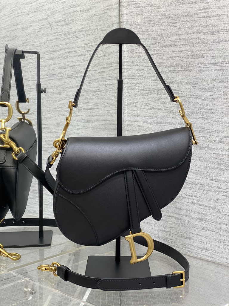 Dior Saddle Bag with Strap M0455 Black Smooth Calfskin