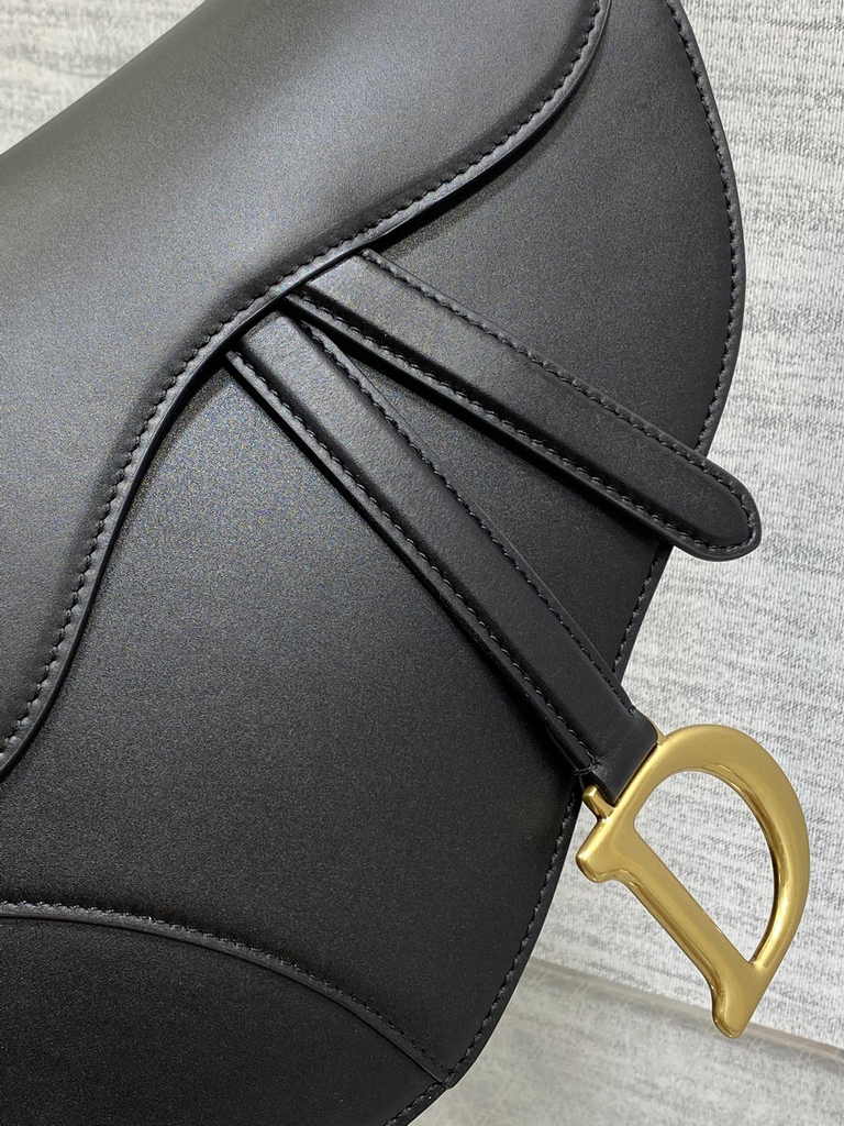 Dior Saddle Bag with Strap M0455 Black Smooth Calfskin
