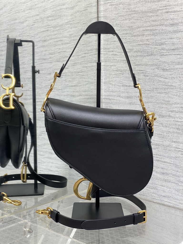 Dior Saddle Bag with Strap M0455 Black Smooth Calfskin