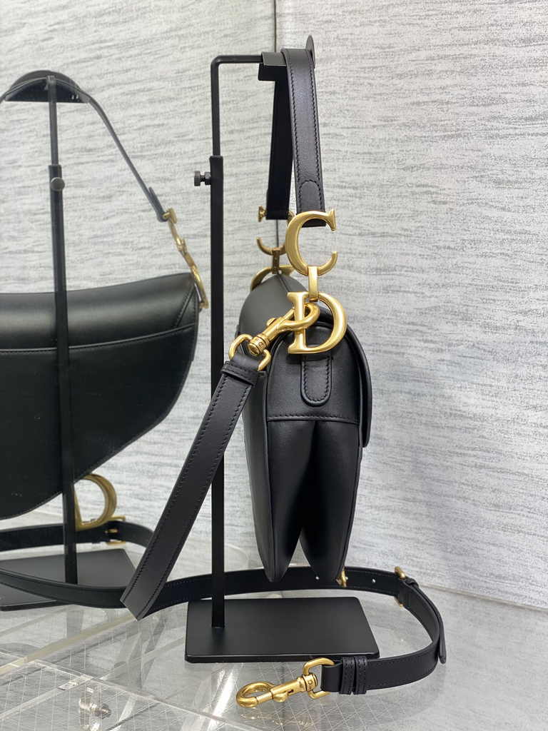 Dior Saddle Bag with Strap M0455 Black Smooth Calfskin