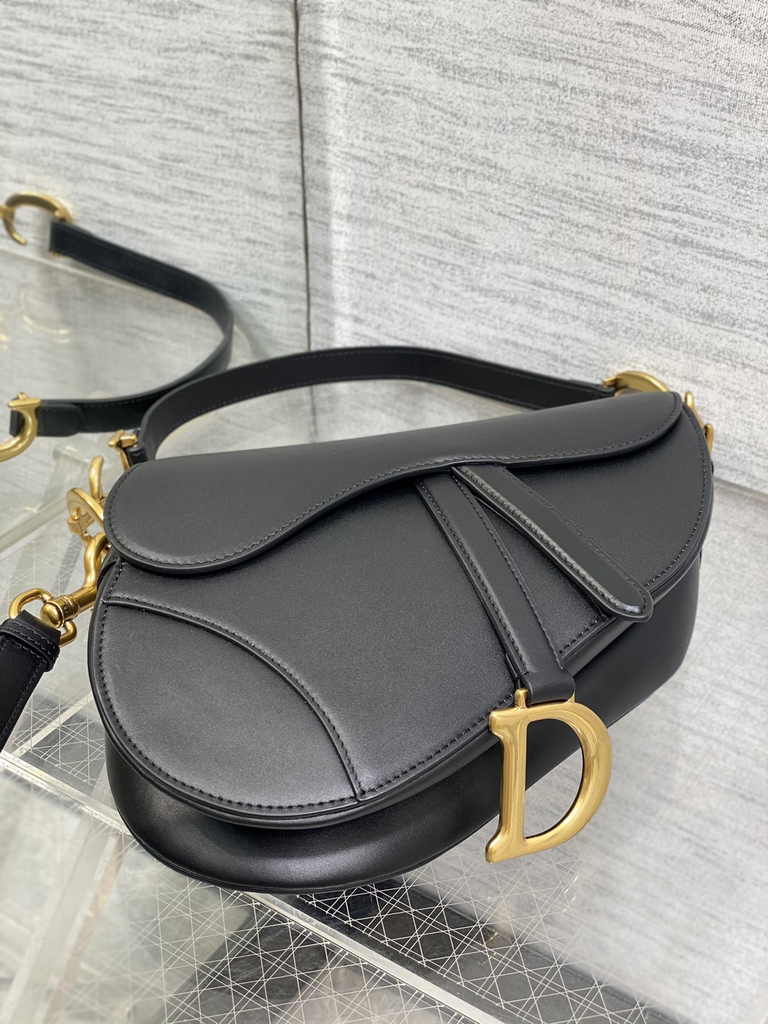 Dior Saddle Bag with Strap M0455 Black Smooth Calfskin
