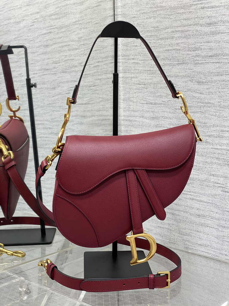 Dior Saddle Bag with Strap M0455 Red Grained Calfskin