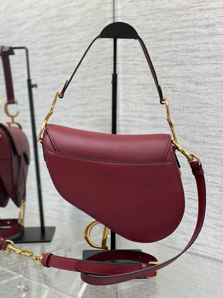 Dior Saddle Bag with Strap M0455 Red Grained Calfskin