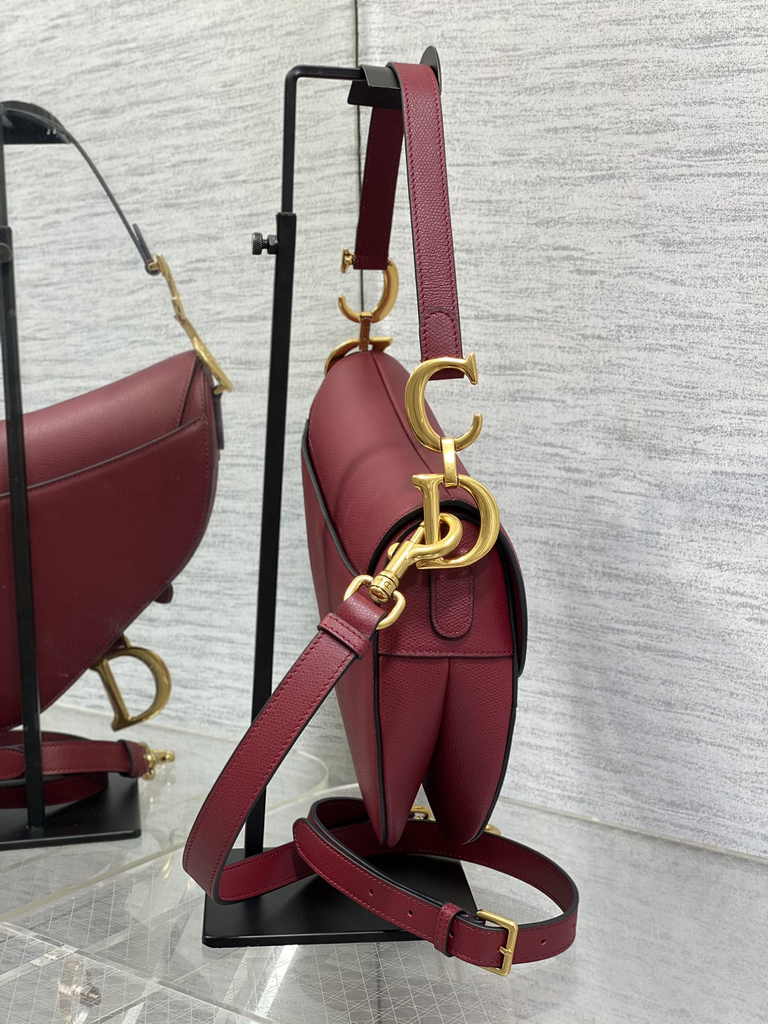 Dior Saddle Bag with Strap M0455 Red Grained Calfskin