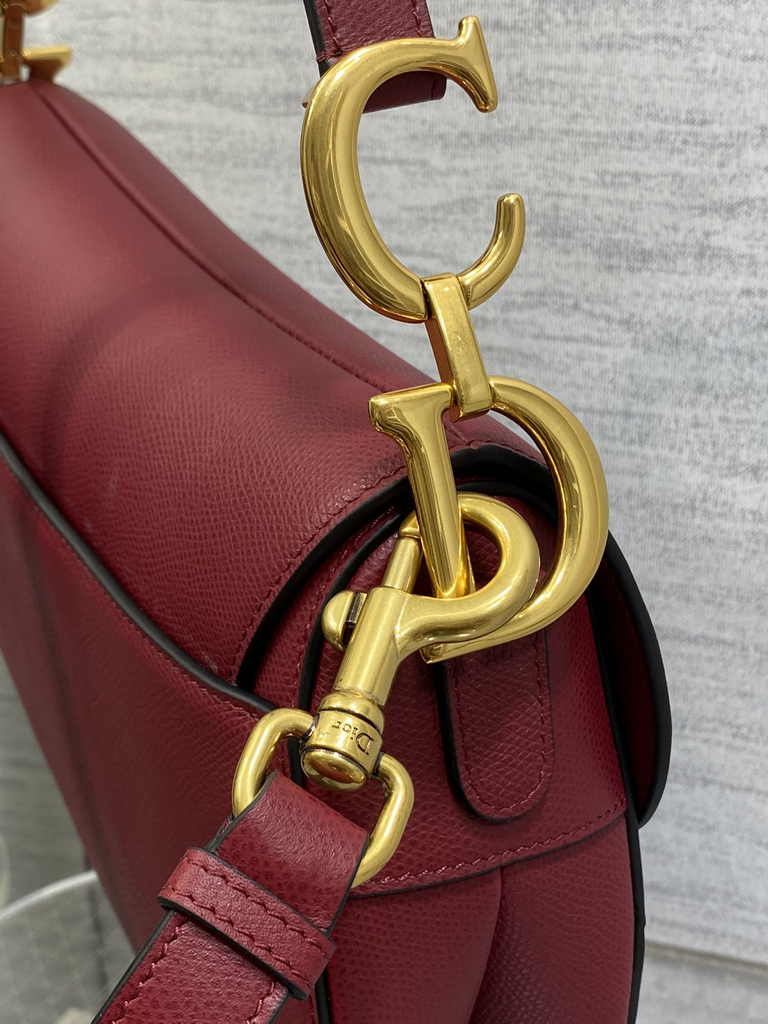 Dior Saddle Bag with Strap M0455 Red Grained Calfskin